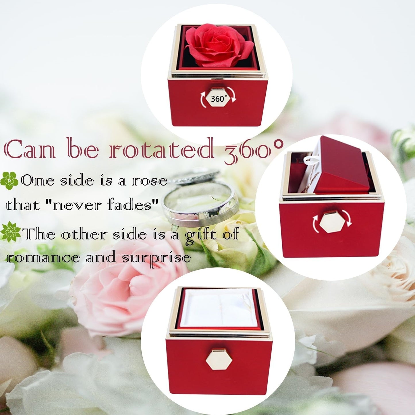 Collana girevole con doppio cuore inciso e scatola regalo 