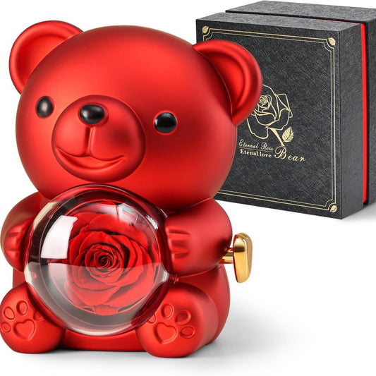 Scatola regalo per gioielli con fiore eterno a forma di orso rotante 